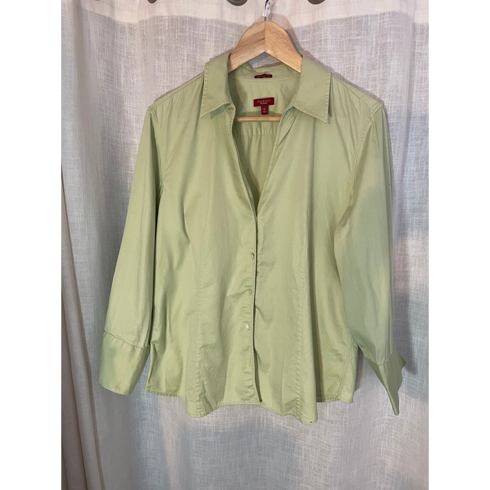 Talbots Women's Size 18 Pale Green Stretch Cotton‎ Sateen Button Front Shirt EUC